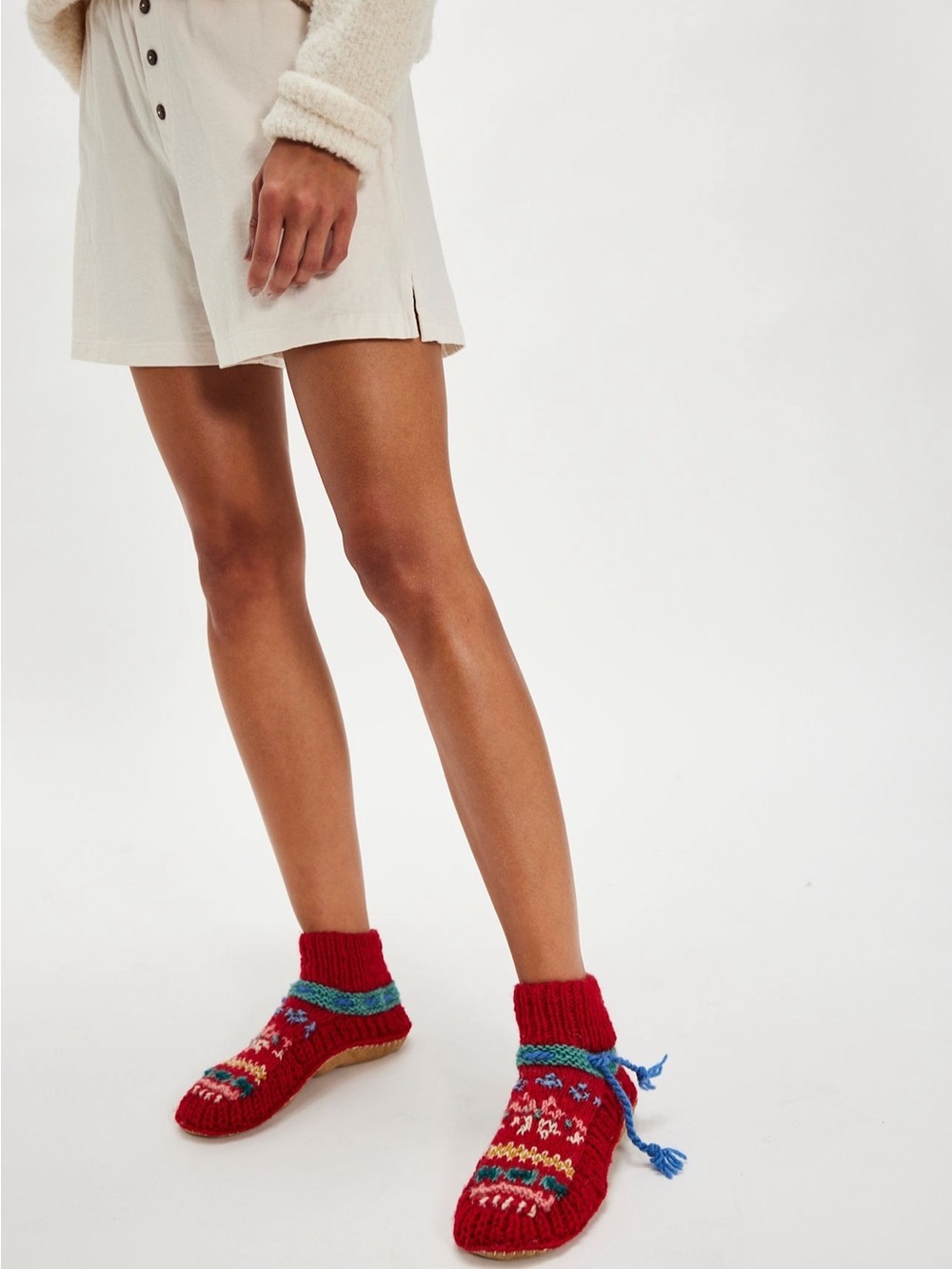 NWT Free People x French Knot Frosty Friends Slipper Socks in Red Fairile